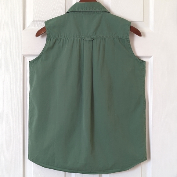 Basic Editions 90's Vintage Classic Sleeveless Button Down Tank Top Sage Green S - Picture 8 of 9